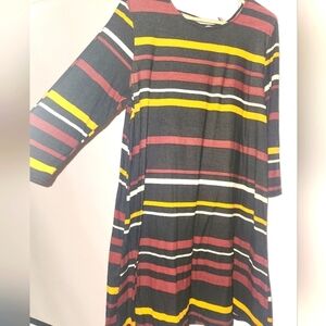 XL Red, Black, Yellow, White Striped Midi Dress